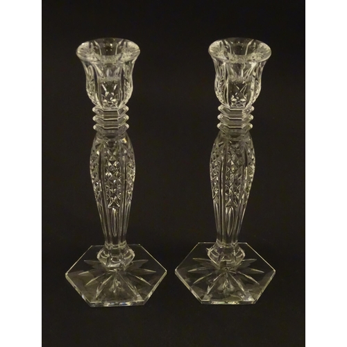 267 - A pair of Waterford crystal candlesticks together with a Bermuda glass model, of a tropical fish. Th... 