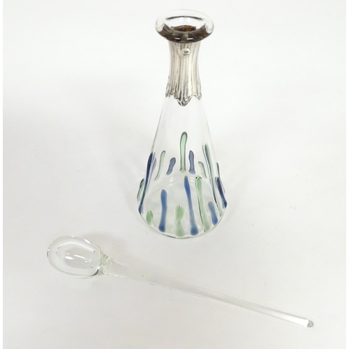 271 - A Sileda glass scent / perfume bottle with silver collar hallmarked London 1988. Approx 5 3/4