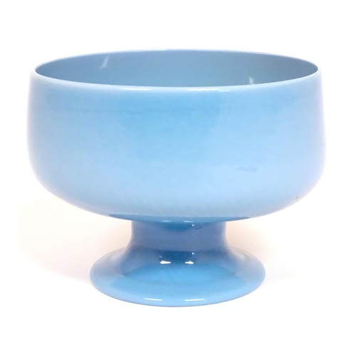 274 - A 19thC opaline blue glass sugar bowl with pedestal foot. Approx 5