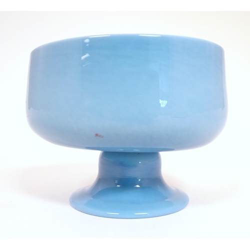 274 - A 19thC opaline blue glass sugar bowl with pedestal foot. Approx 5