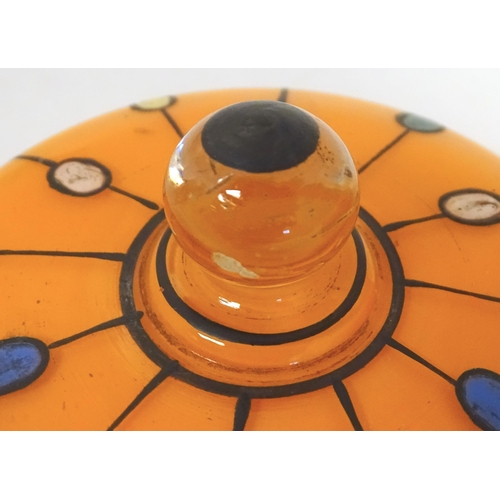 278 - A Continental retro glass powder bowl with orange body and cover and painted detail, inspired by the... 