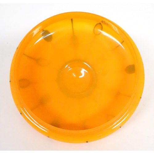 278 - A Continental retro glass powder bowl with orange body and cover and painted detail, inspired by the... 