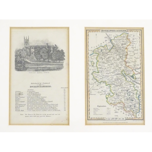 932 - Map: A 19thC engraved map of Buckinghamshire after James Pigot, with hand colouring. Framed together... 