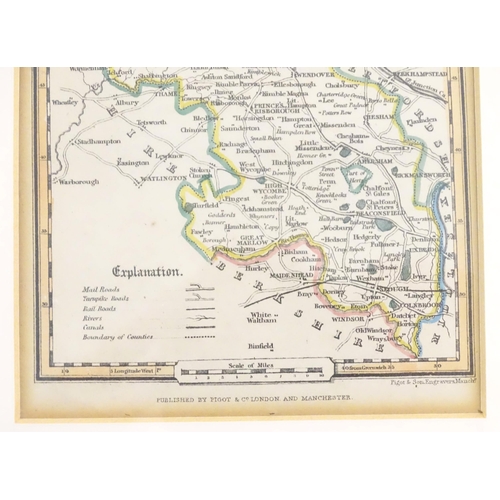 932 - Map: A 19thC engraved map of Buckinghamshire after James Pigot, with hand colouring. Framed together... 