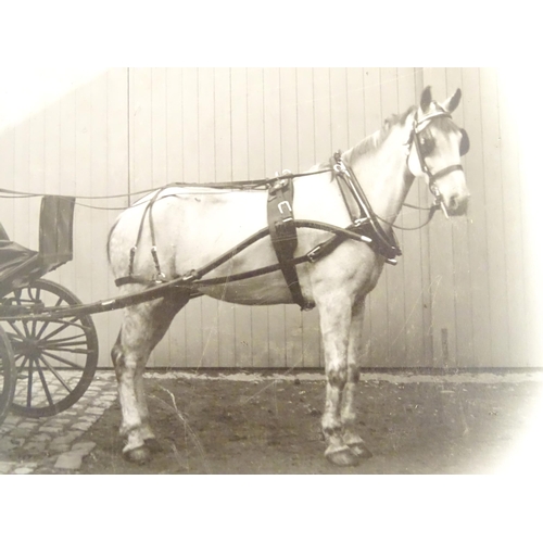 933 - A Victorian photograph depicting figures in a horse drawn carriage. The mount with photographer's st... 