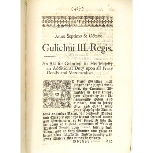 937 - A large quantity of 17thC William and Mary Acts of Parliament, to include An act for the more effect... 