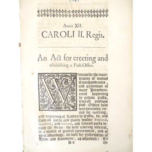 939 - A 17thC Charles II Act of Parliament - An Act for erecting and establishing a Post Office; and An Ac... 