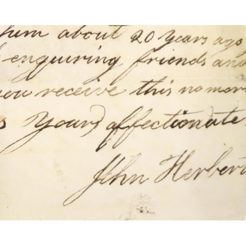 940 - An early 19thC handwritten letter addressed to Mr James Herbertson Wright / father and brothers and ... 