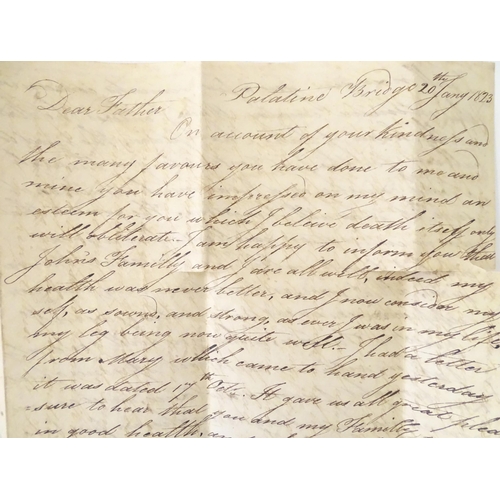 943 - An early 19thC hand written ship letter from Palatine Bridge, United States to Scotland. Dated 1823