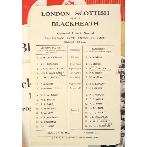 946 - Rugby Union memorabilia : a leather wallet containing a quantity of ephemera relating to Blackheath ... 