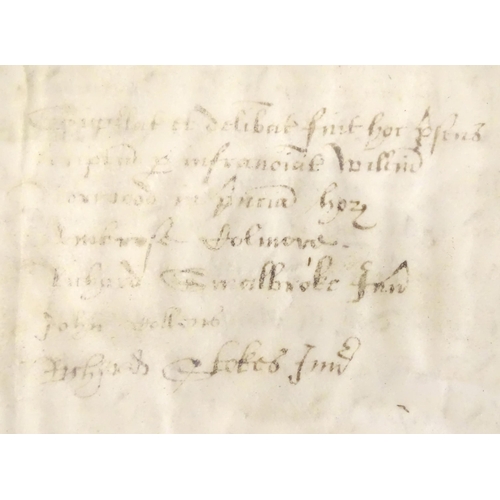 950 - A 16th / 17thC double glazed hand written indenture with seal relating to Birmingham, Thomas Smalbro... 