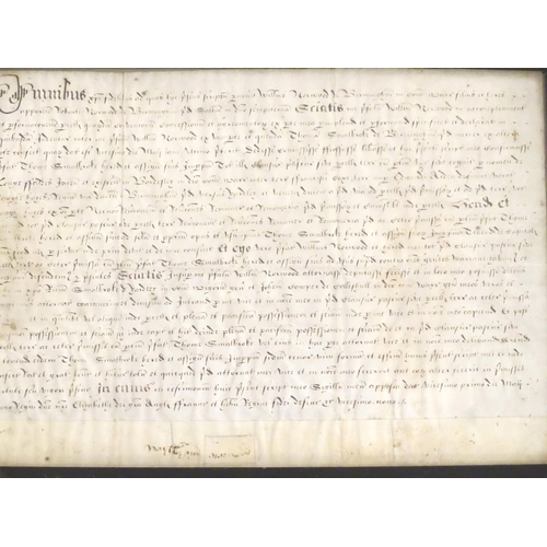 950 - A 16th / 17thC double glazed hand written indenture with seal relating to Birmingham, Thomas Smalbro... 