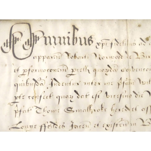 950 - A 16th / 17thC double glazed hand written indenture with seal relating to Birmingham, Thomas Smalbro... 