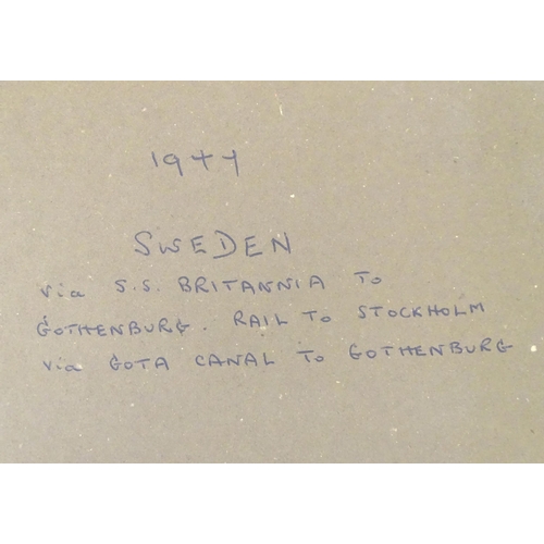 952 - Two 20thC photograph albums, one documenting a trip to Sweden 1944 to include Stockholm city hall, v... 