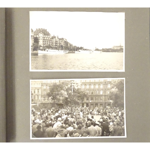 952 - Two 20thC photograph albums, one documenting a trip to Sweden 1944 to include Stockholm city hall, v... 