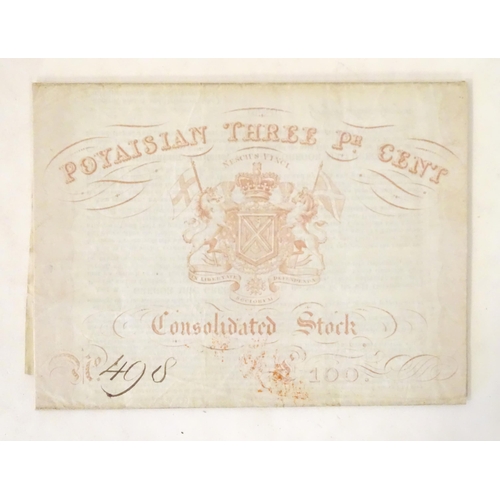 954 - An early 19thC Poyaisian Consolidation bond certificate, signed by fraudster Gregor MacGregor, c. 18... 