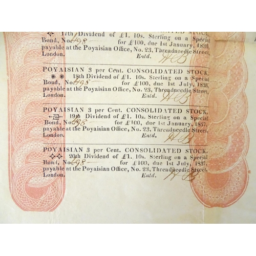 954 - An early 19thC Poyaisian Consolidation bond certificate, signed by fraudster Gregor MacGregor, c. 18... 