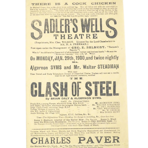 956 - Two early 20thC theatre playbills / advertisements for Sadler's Wells Theatre, 1900, and Drury Lane ... 