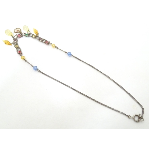 721 - A white metal necklace with various coloured facet cup beads and drops, etc. Approx. 16