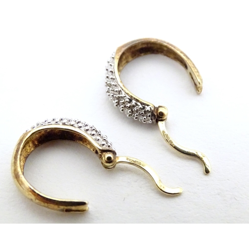 728 - Two pairs of 9ct gold earrings, one pair with chip set diamonds (2)