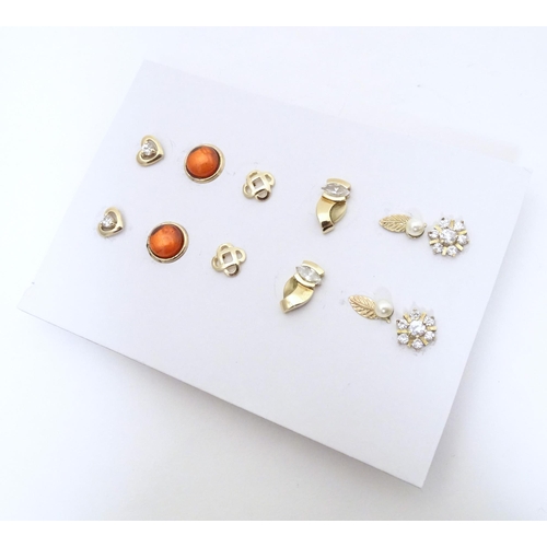 742 - Six pairs of assorted stud earrings to include some gold and yellow metal examples.