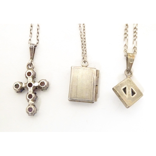 748 - Assorted items to include a silver chain, silver pendant of cross form set with tricolour paste ston... 