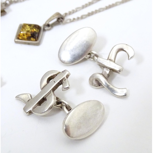 748 - Assorted items to include a silver chain, silver pendant of cross form set with tricolour paste ston... 