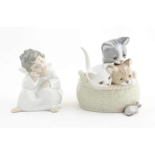 120 - Two Lladro figures comprising Thinking Angel, model no. 4539, and Curious Kittens, model no. 8693. M... 