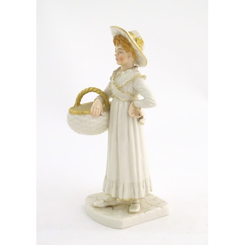 138 - A Royal Worcester figure modelled as a girl with a basket. With printed and impressed marks under. A... 