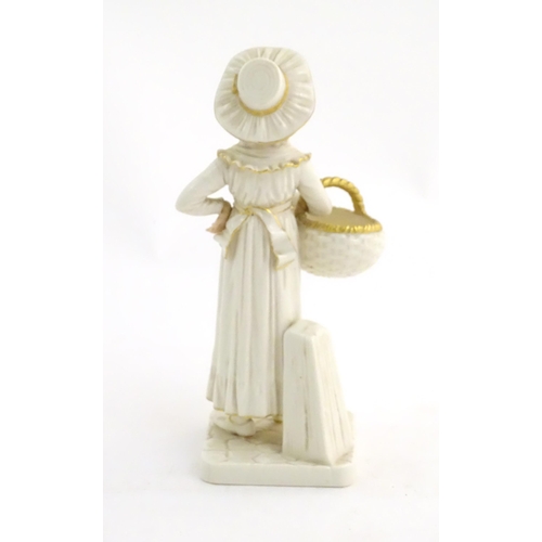 138 - A Royal Worcester figure modelled as a girl with a basket. With printed and impressed marks under. A... 