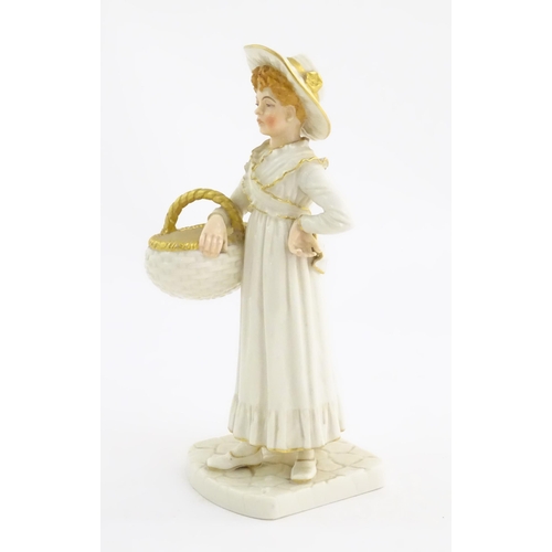 138 - A Royal Worcester figure modelled as a girl with a basket. With printed and impressed marks under. A... 