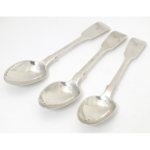 380 - Three Victorian silver fiddle pattern teaspoons hallmarked London 1854 maker  George Adams / Chawner... 