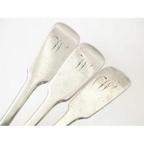 380 - Three Victorian silver fiddle pattern teaspoons hallmarked London 1854 maker  George Adams / Chawner... 