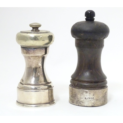 383 - Two pepper mills / grinders, one with silver mount hallmarked London 1989 maker Asprey & Co Ltd , th... 