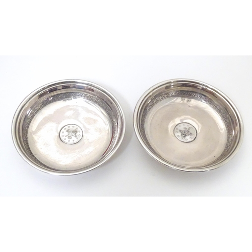 404 - A pair of Continental .800 silver bon bon dishes with inset Turkish coin to centre. Stamped .800 HT.... 