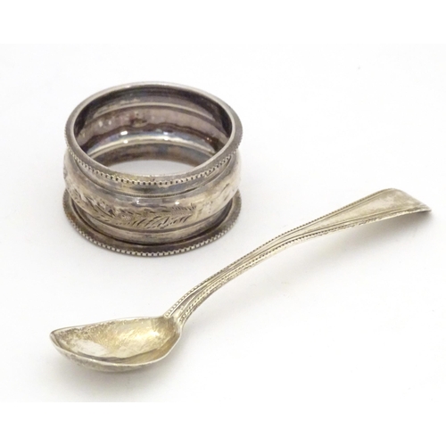 526 - A silver napkin ring hallmarked Birmingham 1900, maker Henry Hobson & Sons. Together with a Geo III ... 