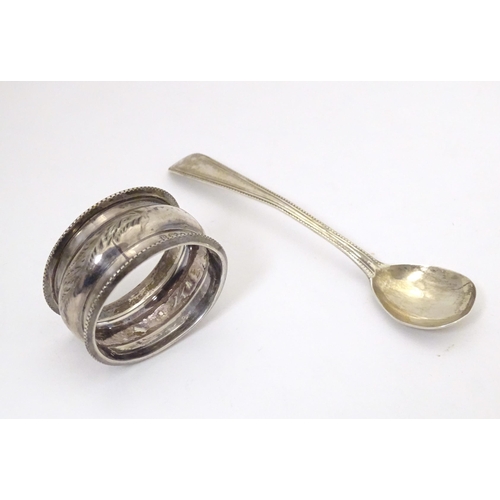 526 - A silver napkin ring hallmarked Birmingham 1900, maker Henry Hobson & Sons. Together with a Geo III ... 