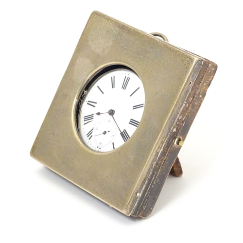 777 - A pocket watch travelling case / night stand with easel back and silver surround, hallmarked Sheffie... 