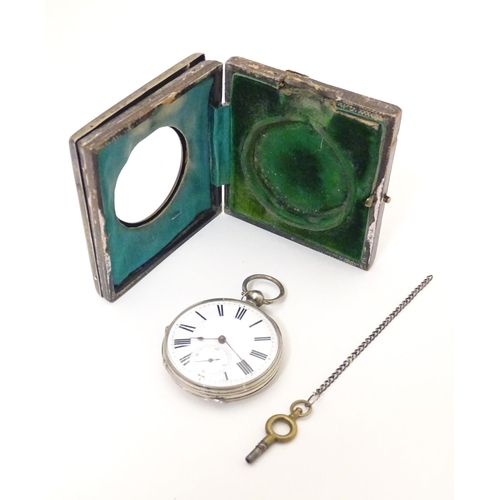 777 - A pocket watch travelling case / night stand with easel back and silver surround, hallmarked Sheffie... 