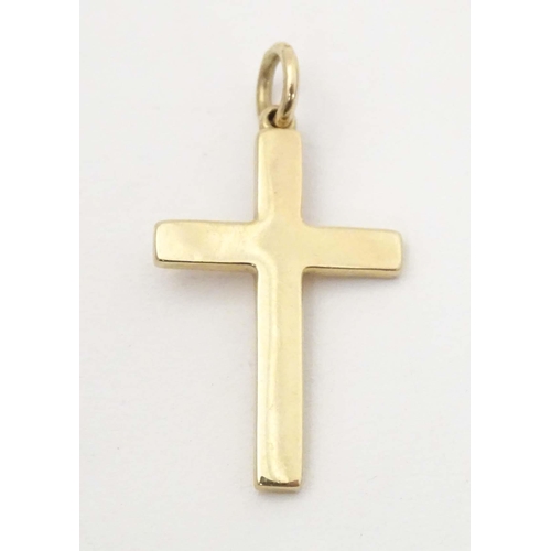 685 - A 9ct gold pendant of cross form with a 9ct gold chain, together with a yellow metal pendant of cros... 