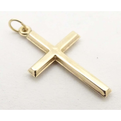 685 - A 9ct gold pendant of cross form with a 9ct gold chain, together with a yellow metal pendant of cros... 