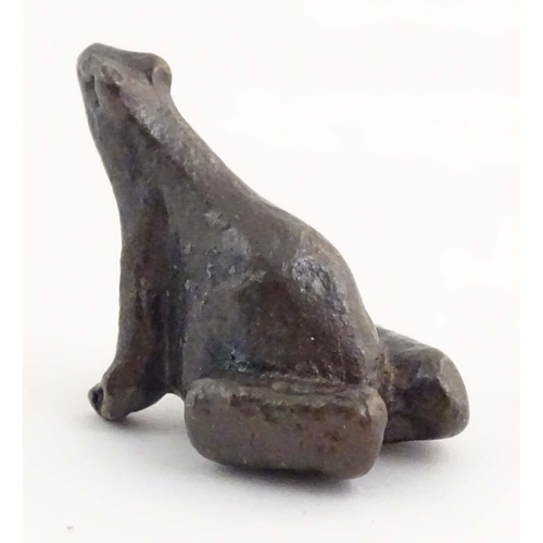 1014 - A cold painted bronze model of a seated frog. Approx. 1 1/4