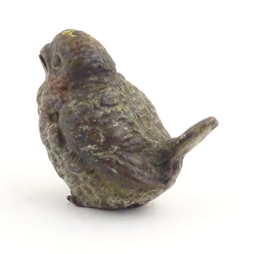 1015 - A cold painted bronze model of a song bird. Approx. 1