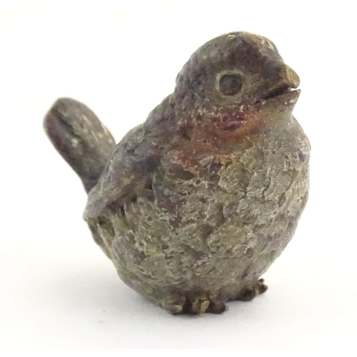 1015 - A cold painted bronze model of a song bird. Approx. 1