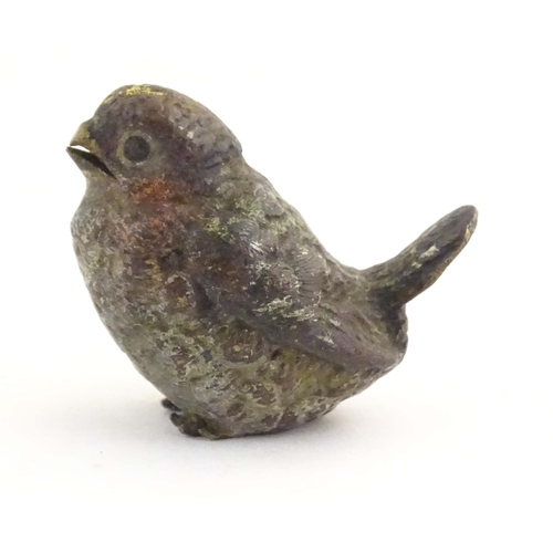 1015 - A cold painted bronze model of a song bird. Approx. 1