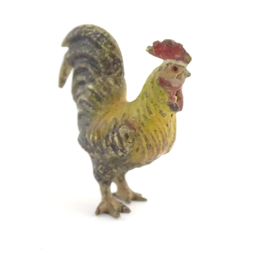 1016 - A cold painted bronze model of a cockerel / rooster. Approx. 1