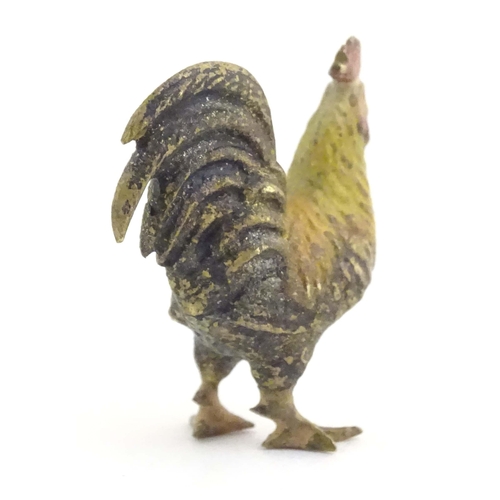 1016 - A cold painted bronze model of a cockerel / rooster. Approx. 1