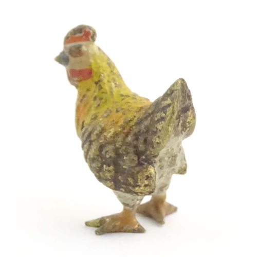 1017 - A cold painted bronze model of a chicken. Approx. 1