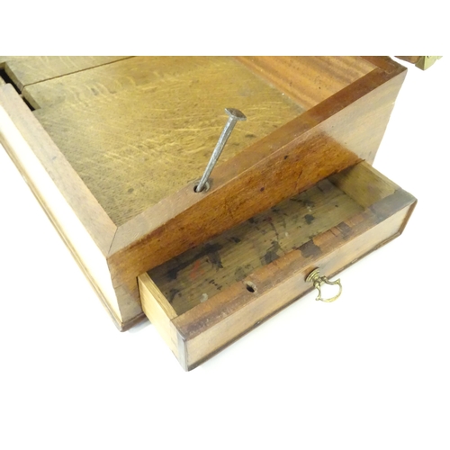 1268 - An early 19thC mahogany writing slope / lectern with a single drawer having four divisions. Approx. ... 