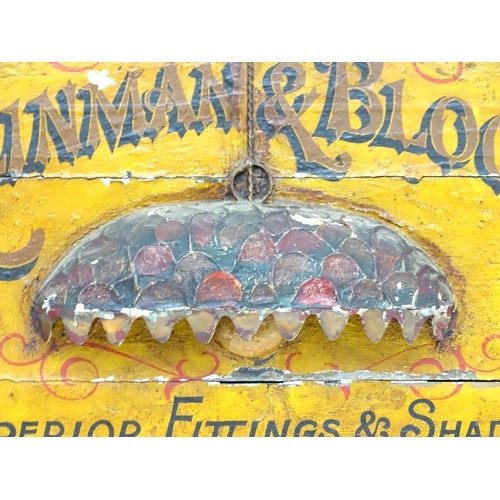 1275 - A 20thC painted wooden shop advertising sign for Runman & Bloch - Superior Fittings & Shade for All ... 